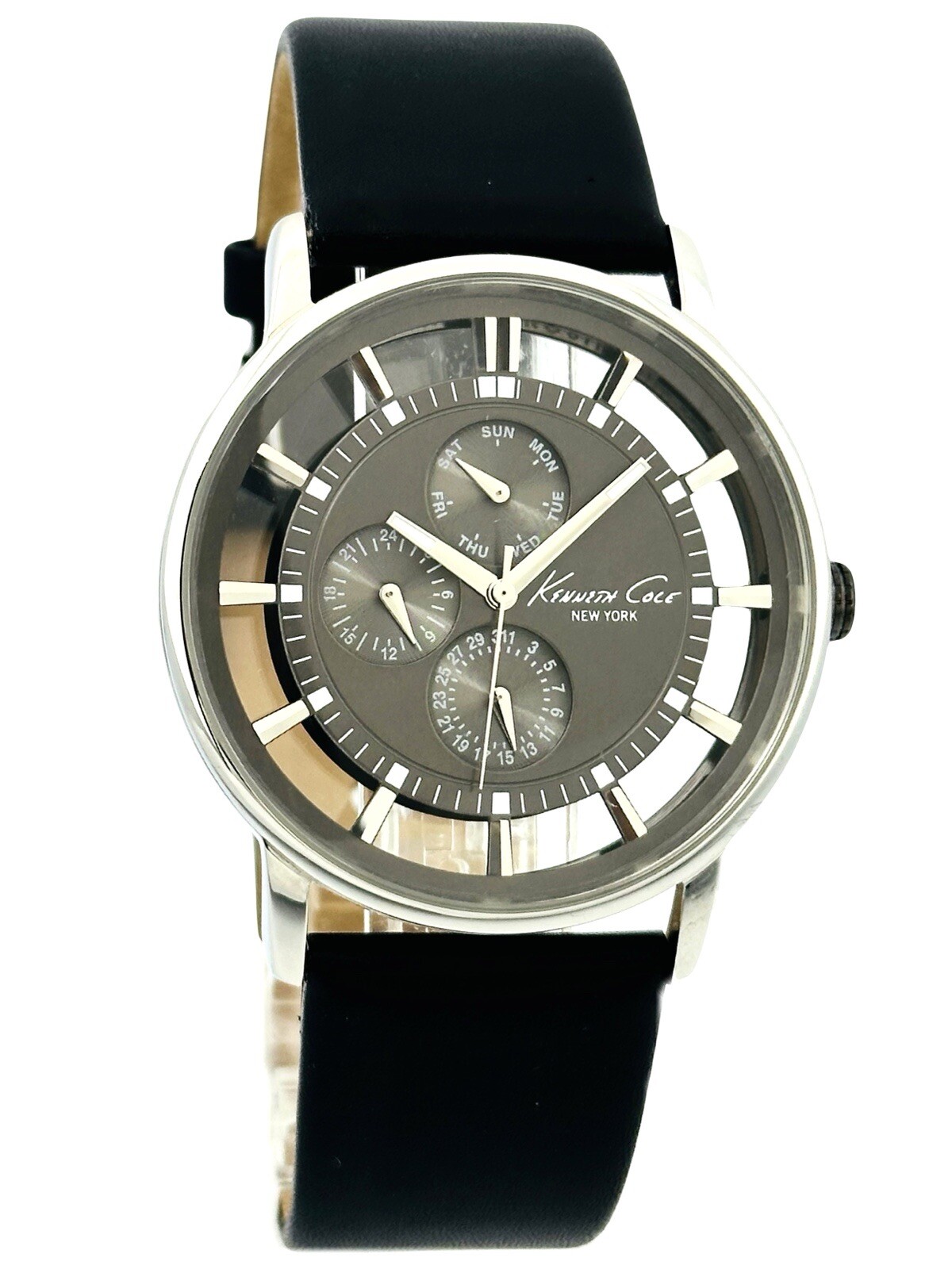Kenneth Cole NY. KC1853 See-through transparent Mt.Grey Dial Leather Strap Watch