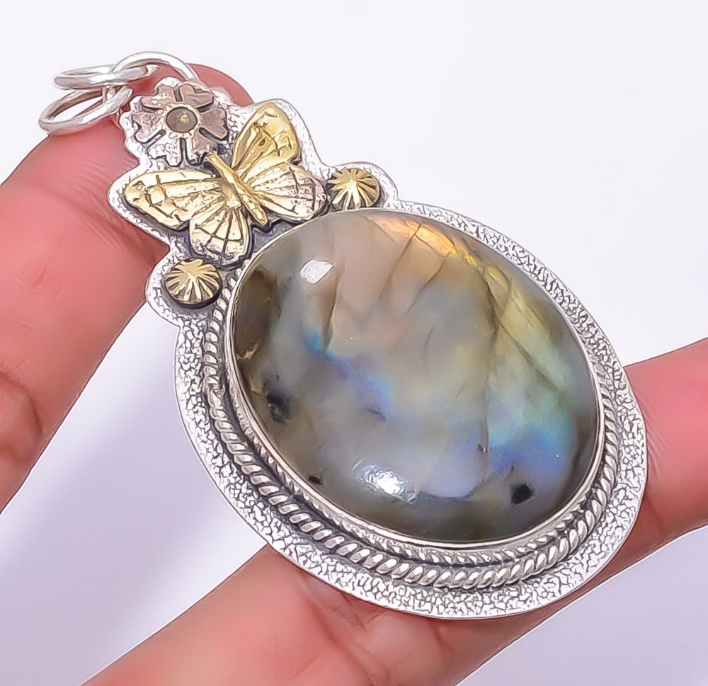 Labradorite 925 Sterling Silver Butterfly Pendant 2.73″ P811742, Christmas Gift