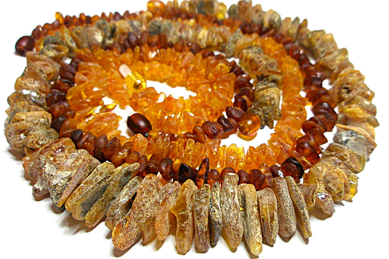 Lot – 3 Genuine Raw Baltic Amber Chip Necklaces 45 cm 17.5” Cognac Honey 56 gr!