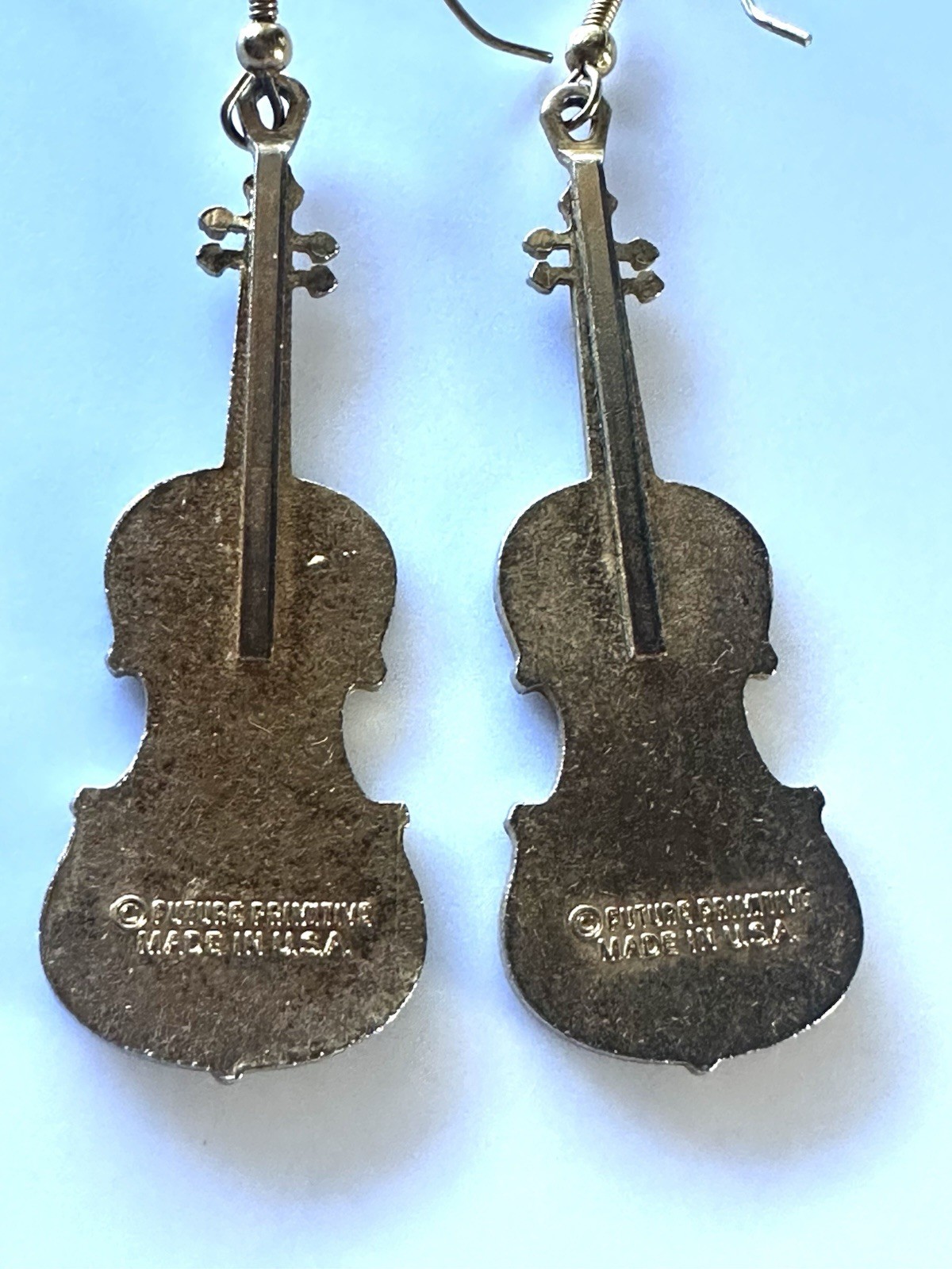 Vintage Future Primitive Violin Earrings Enamel Red Fiddle Musician Dangle