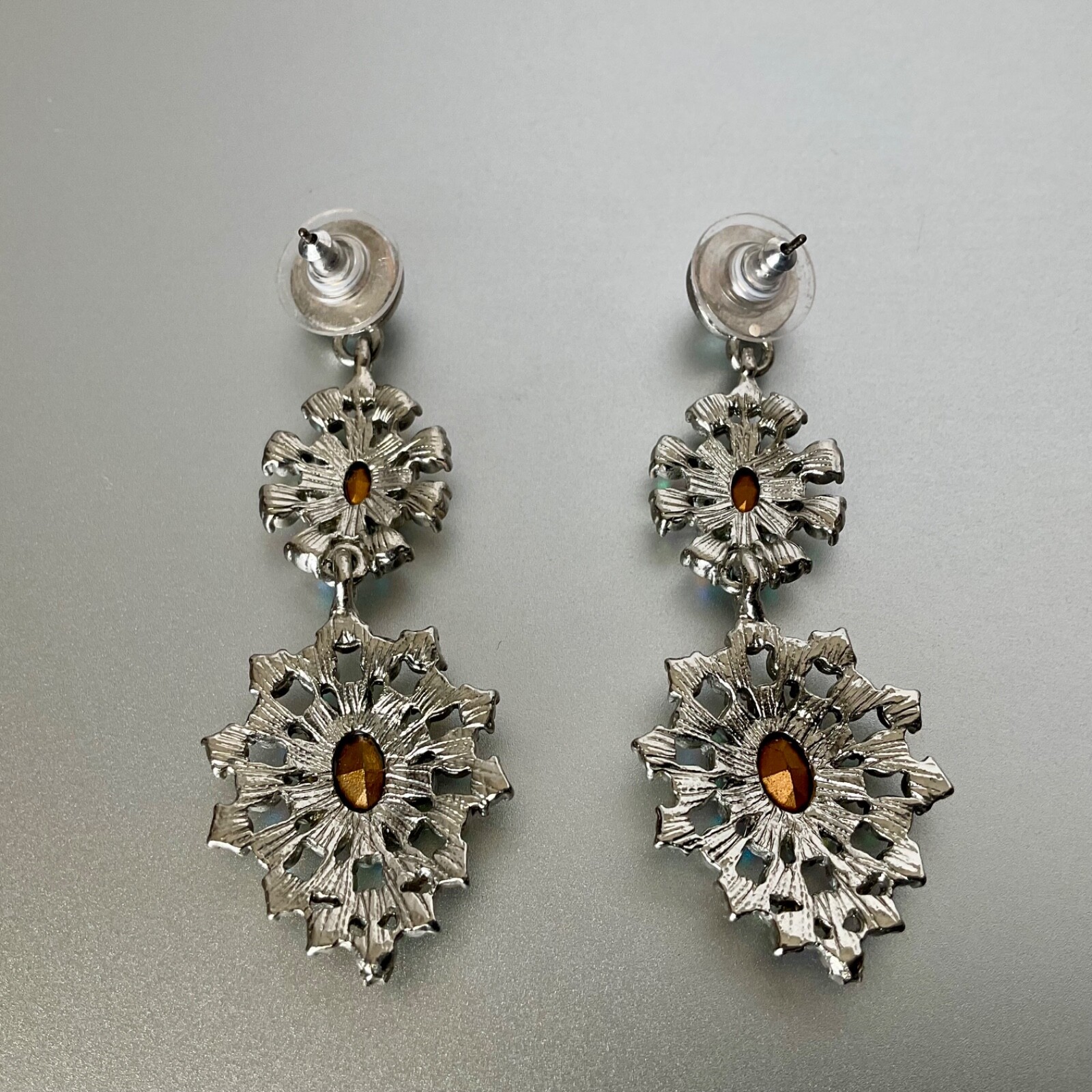 Aurora Borealis Rhinestone Drop Dangle Post Earrings Statement Snowflake Shimmer
