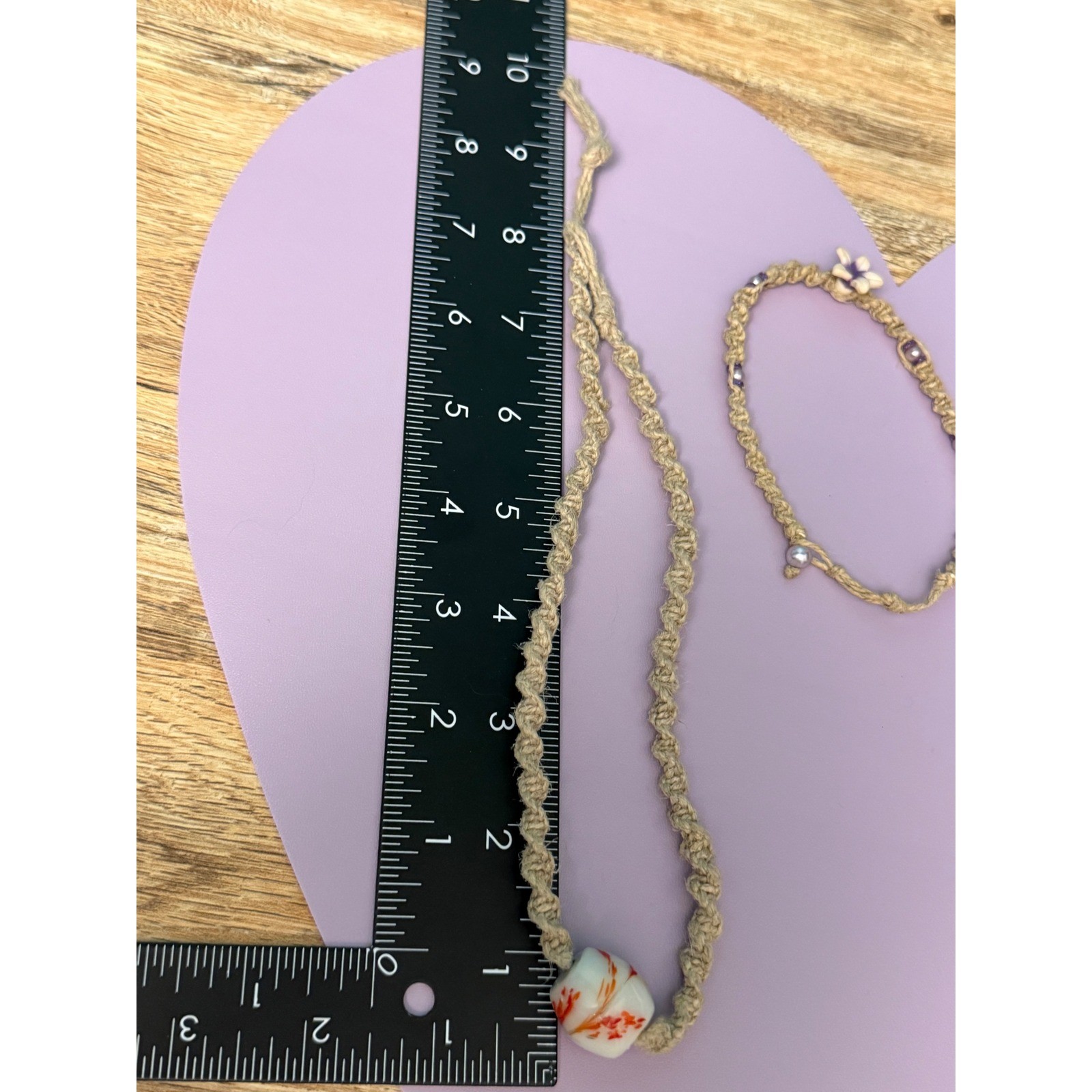 Hemp Jewelry Set Beige Macrame Floral Beaded Boho Necklace Bracelet Anklet