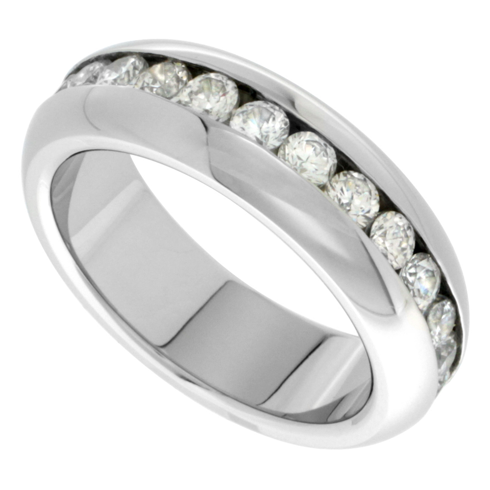 Stainless Steel 3mm Cubic Zirconia Stones Domed Eternity Wedding Band Ring