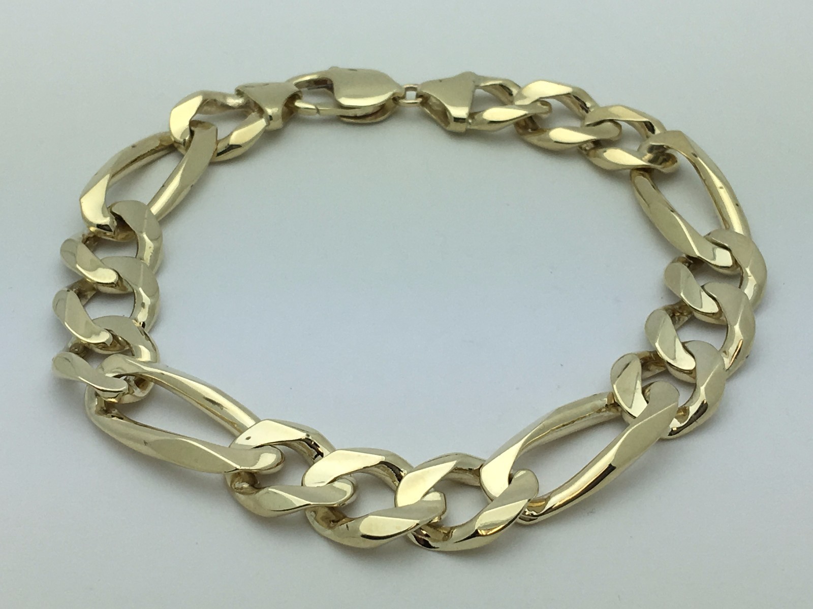 10k Yellow Gold Solid Heavy Link Figaro Chain Bracelet 9.25″ 12.7mm 43.2 grams