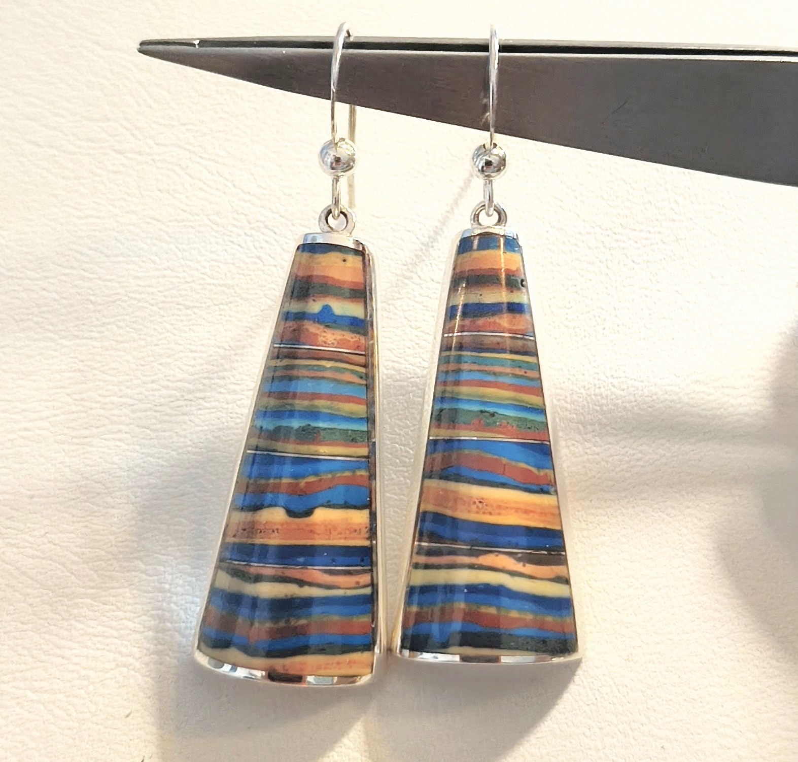 Jay King Rainbow Calsilica Dangle Earrings Sterling Silver NIB 1.25″ Mine Finds