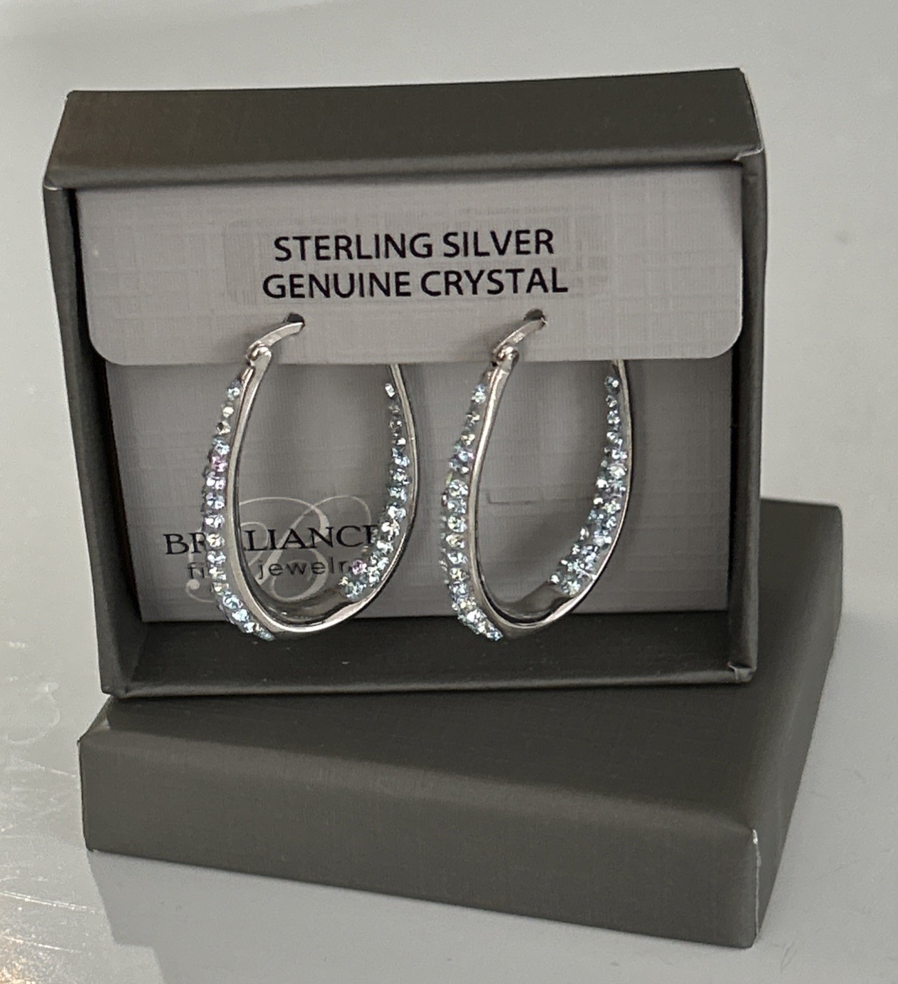 Brilliance Fine Jewelry 925 Sterling Silver Crystal Hoop Earrings NEW IN BOX NIB