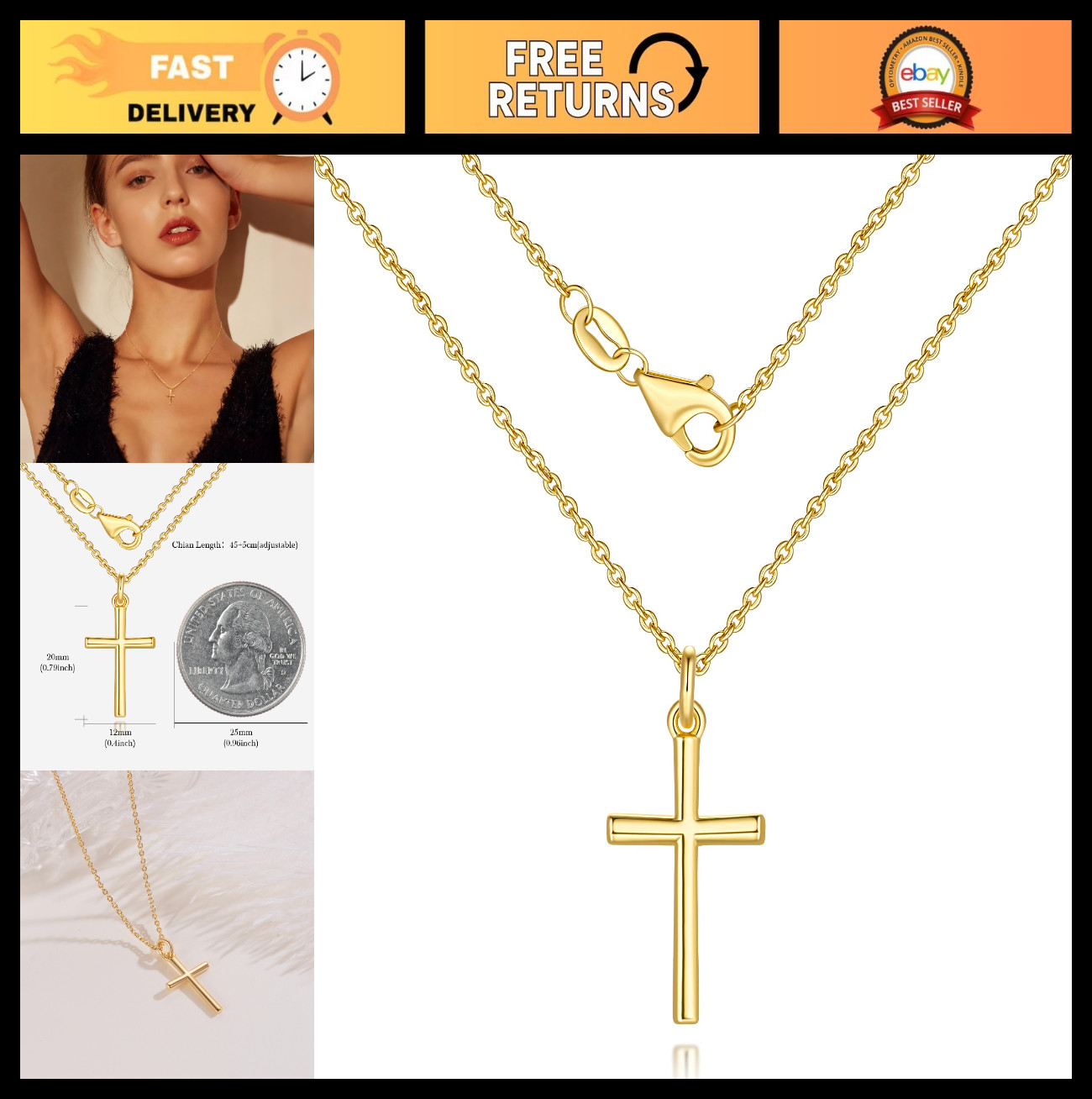 14K Gold Cross Necklace for Women | Timeless Small Cross Pendant Chain Jewelry