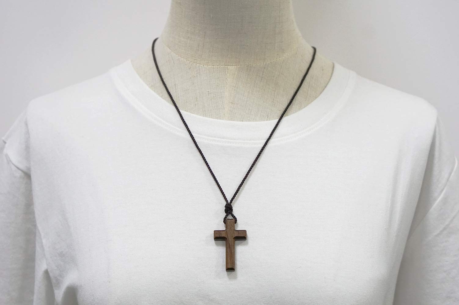 Natural Walnut Wood Cross Pendant Necklace for Men Women Gift Necklace Wooden…
