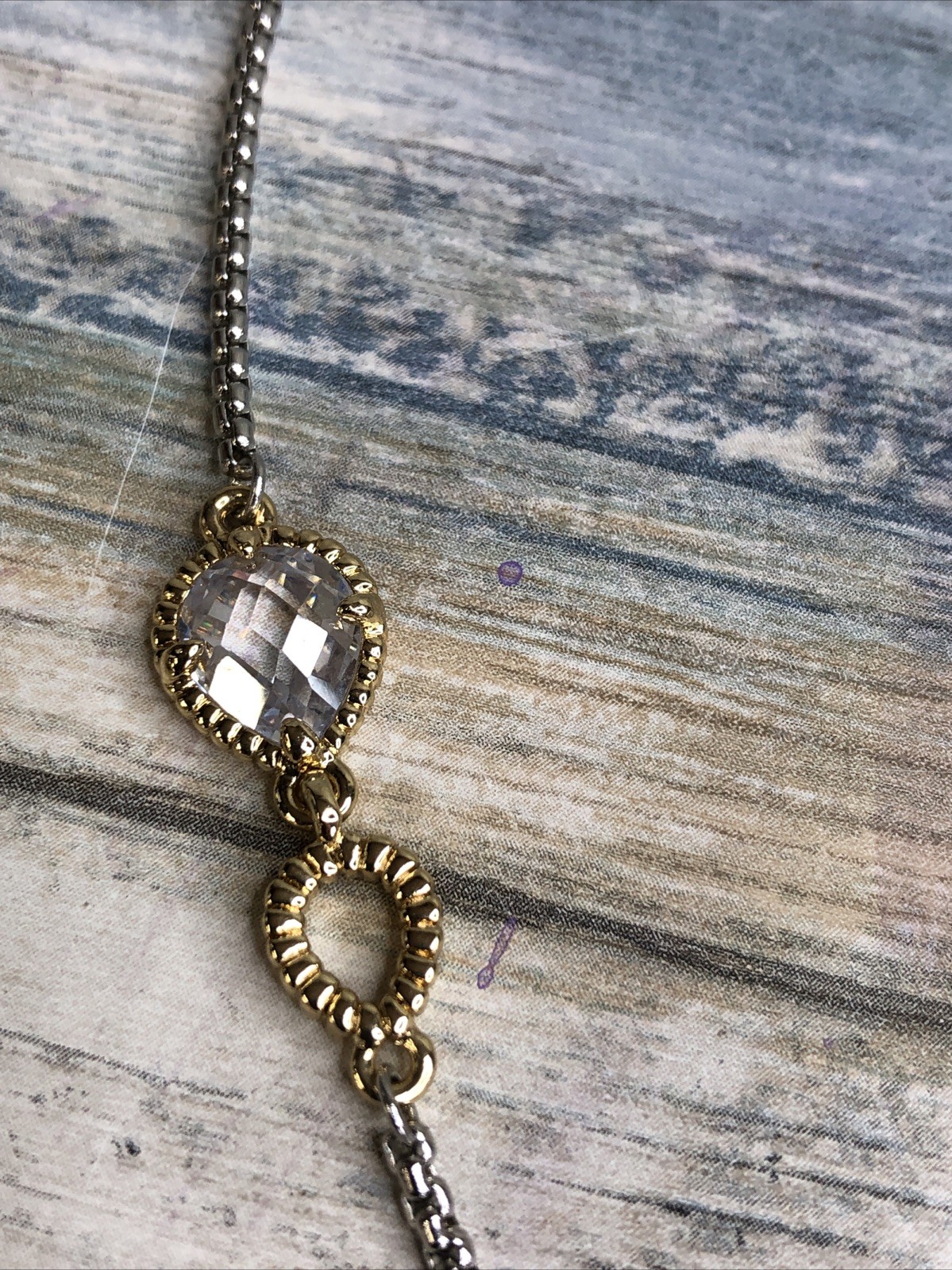 Silver Gold Tone 36″ Chain Necklace Clear Crystals NWOT