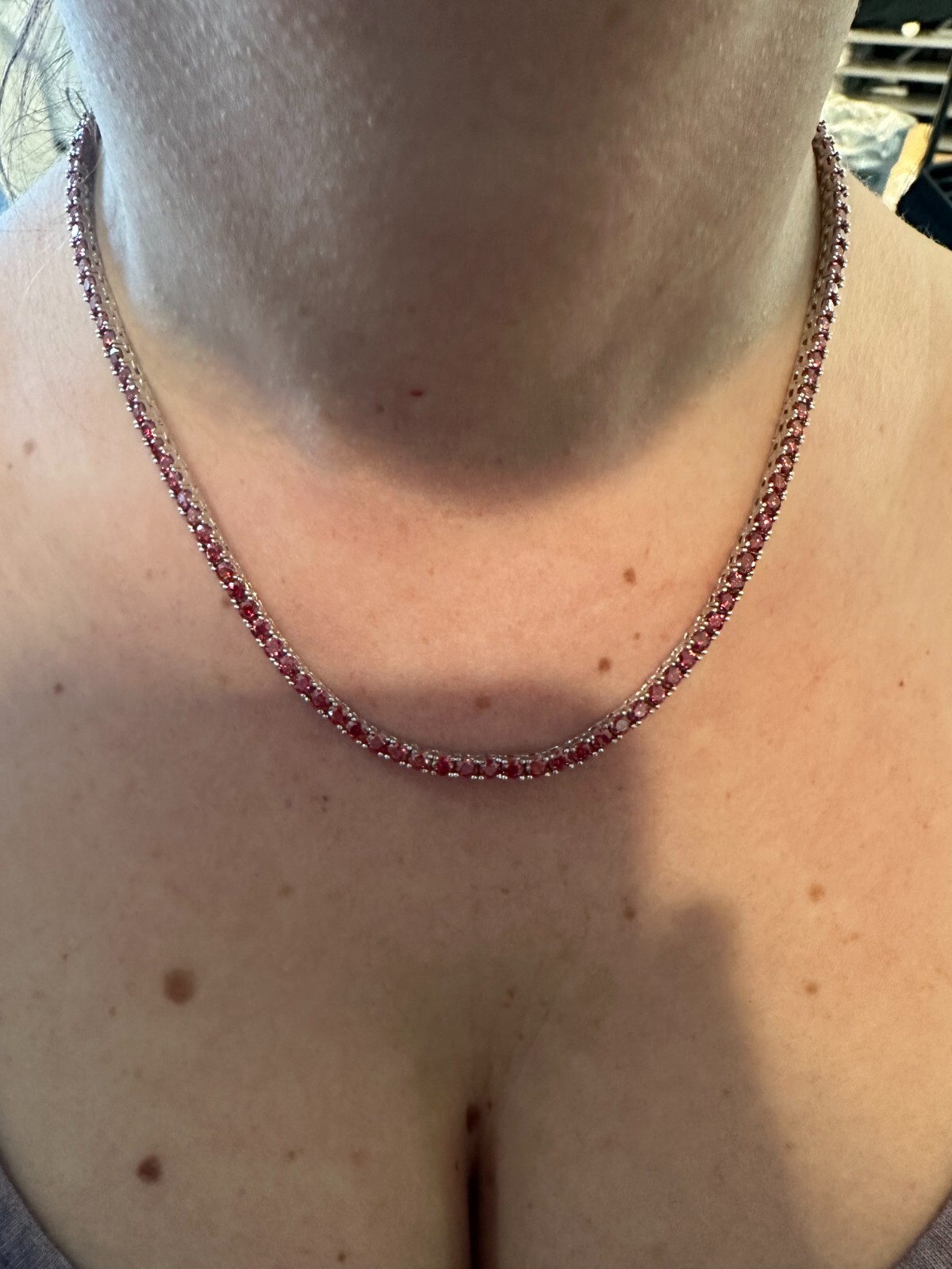 Real Ruby Red MOISSANITE 3mm Tennis Chain 925 Silver Iced Necklace Pass Test