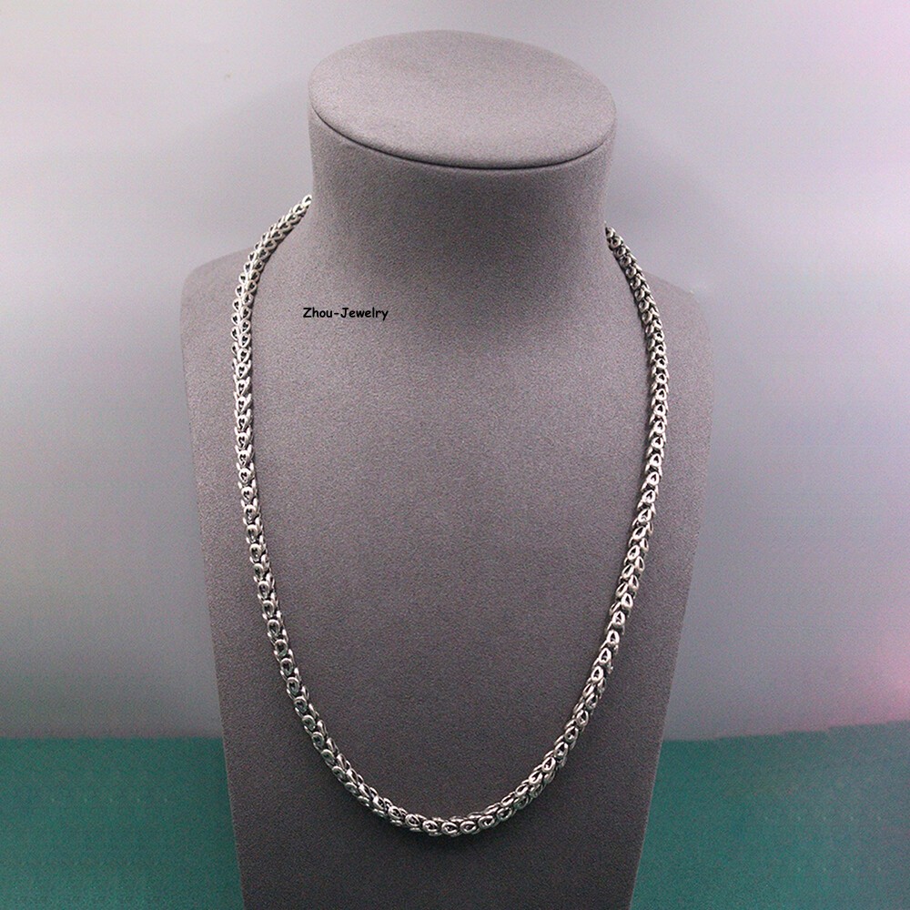 Solid S925 Sterling Silver Chain 6mm Dragon Feather Link Necklace 56-57g 24inch