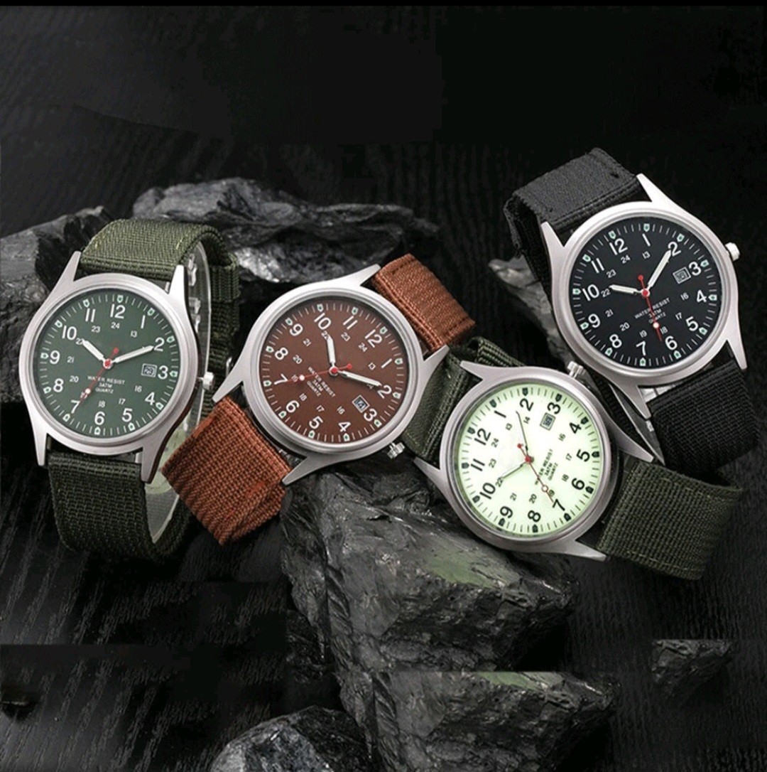 Men’s Military Army Luminous 24 Hours Dial Nylon Strap Date Quartz Wrist Watch