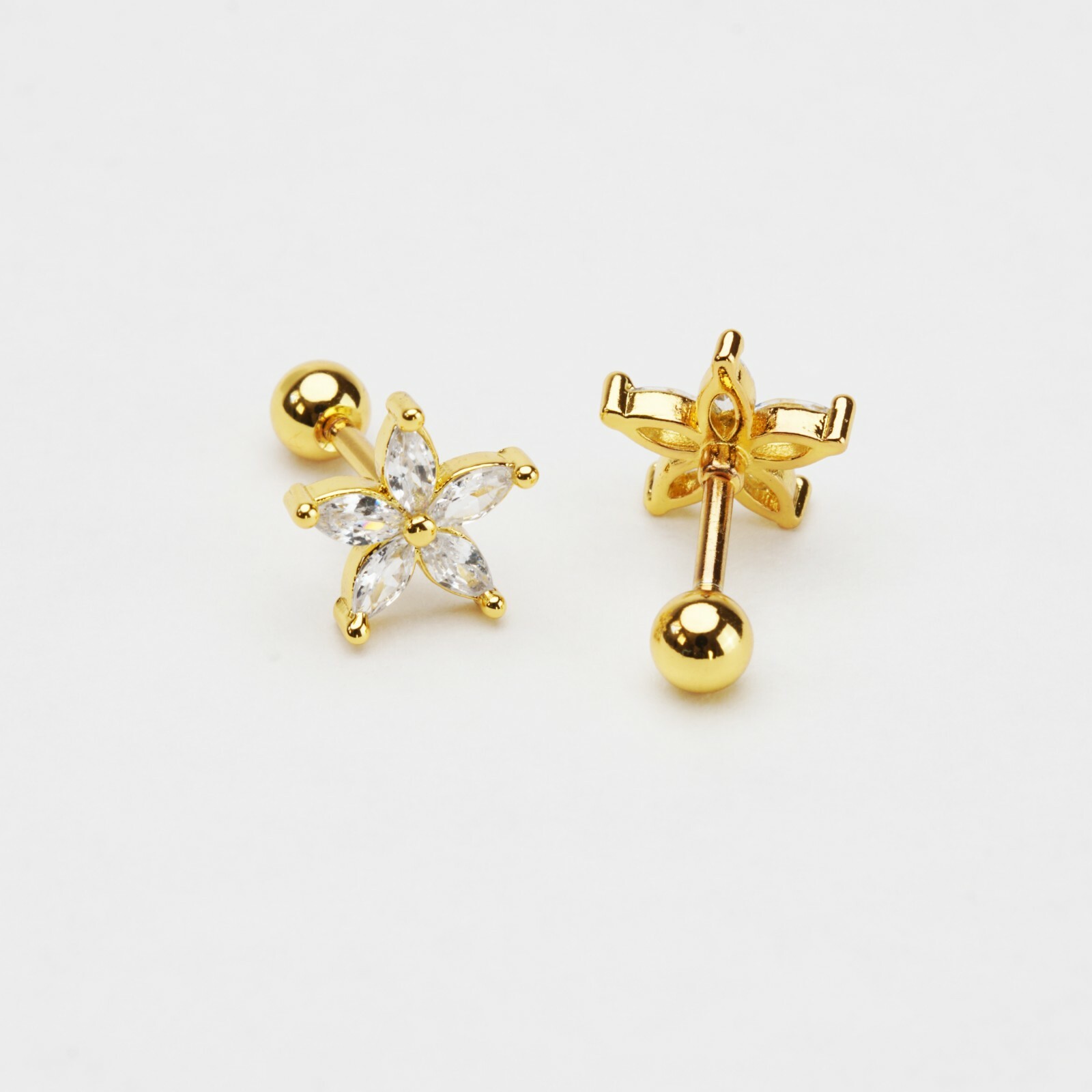 Stainless Steel Clear Silver Gold Star Cubic Zirconia Men Women Stud Earrings
