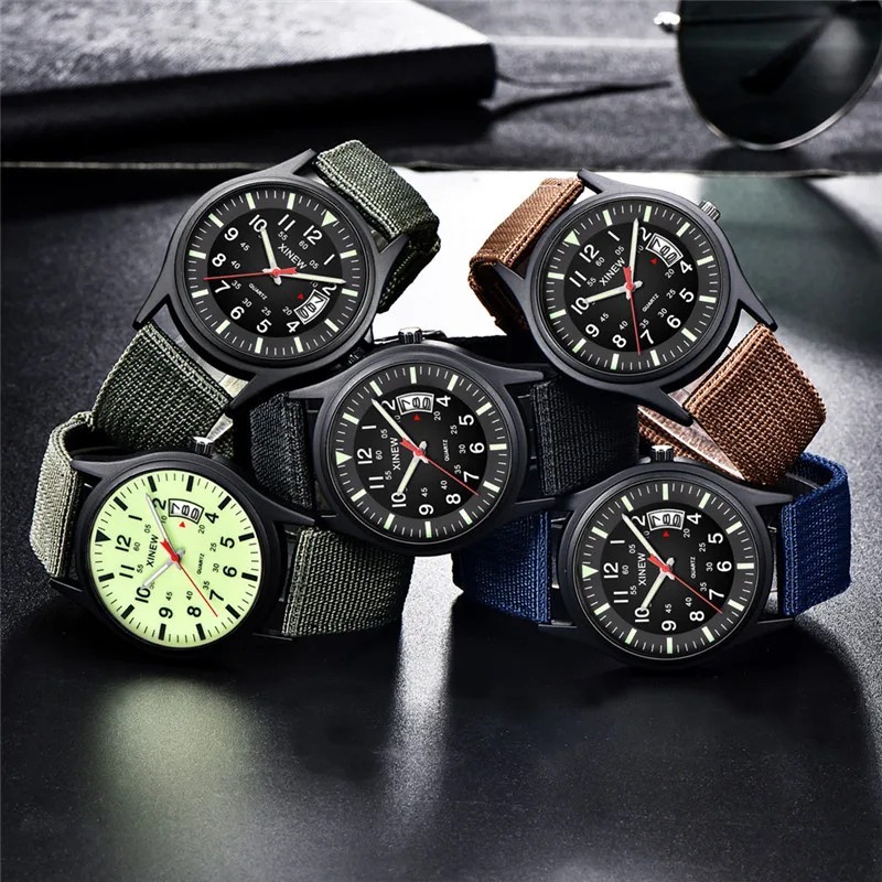 Men’s Military Army Luminous 24 Hours Dial Nylon Strap Date Quartz Wrist Watch