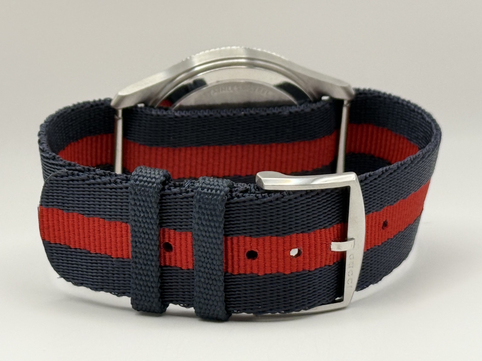 Gucci G-Timeless Silver Dial Blue and Red Nylon Strap Watch 38mm YA1264237