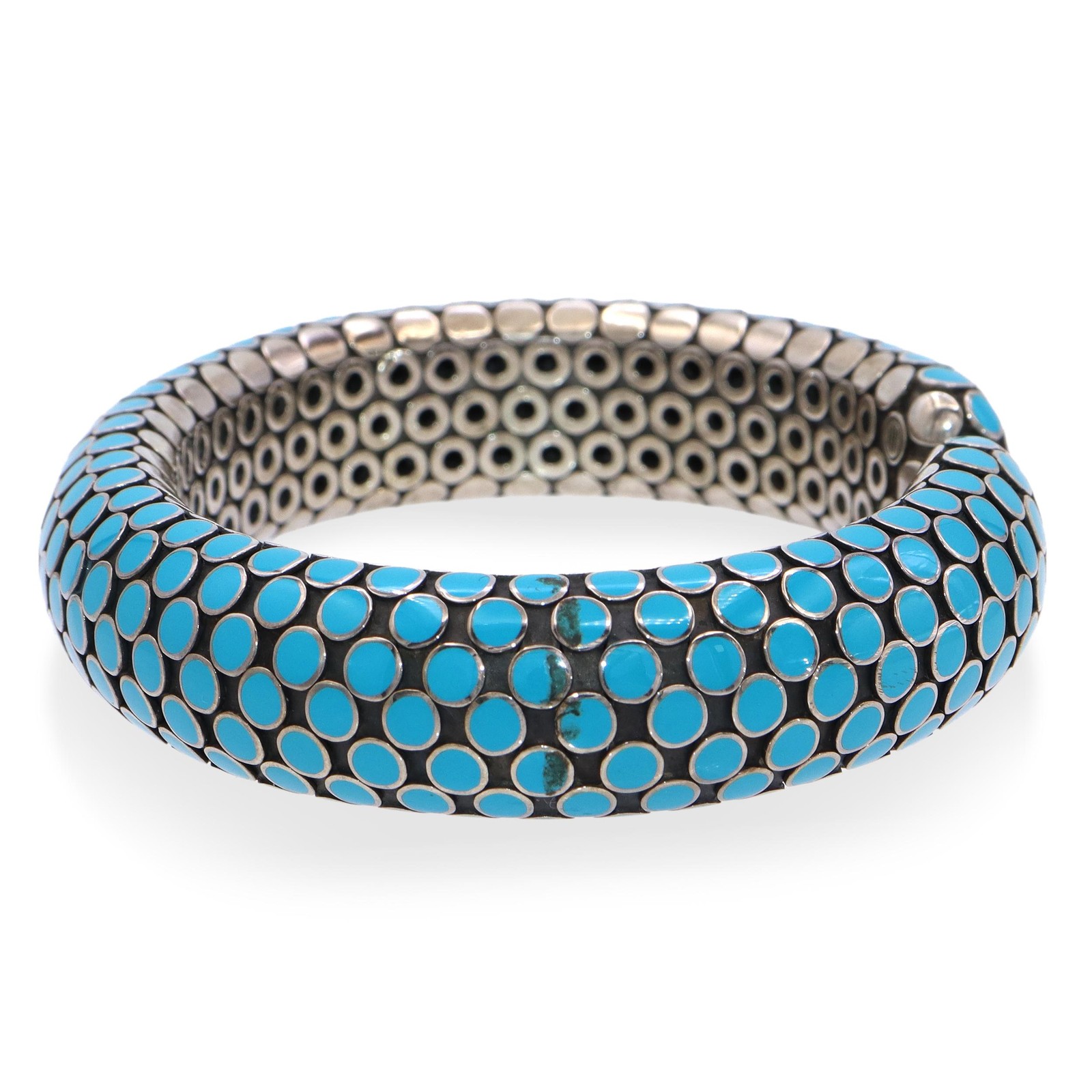 John Hardy Sterling Silver Turquoise Enamel Dot Flex Cuff Bracelet