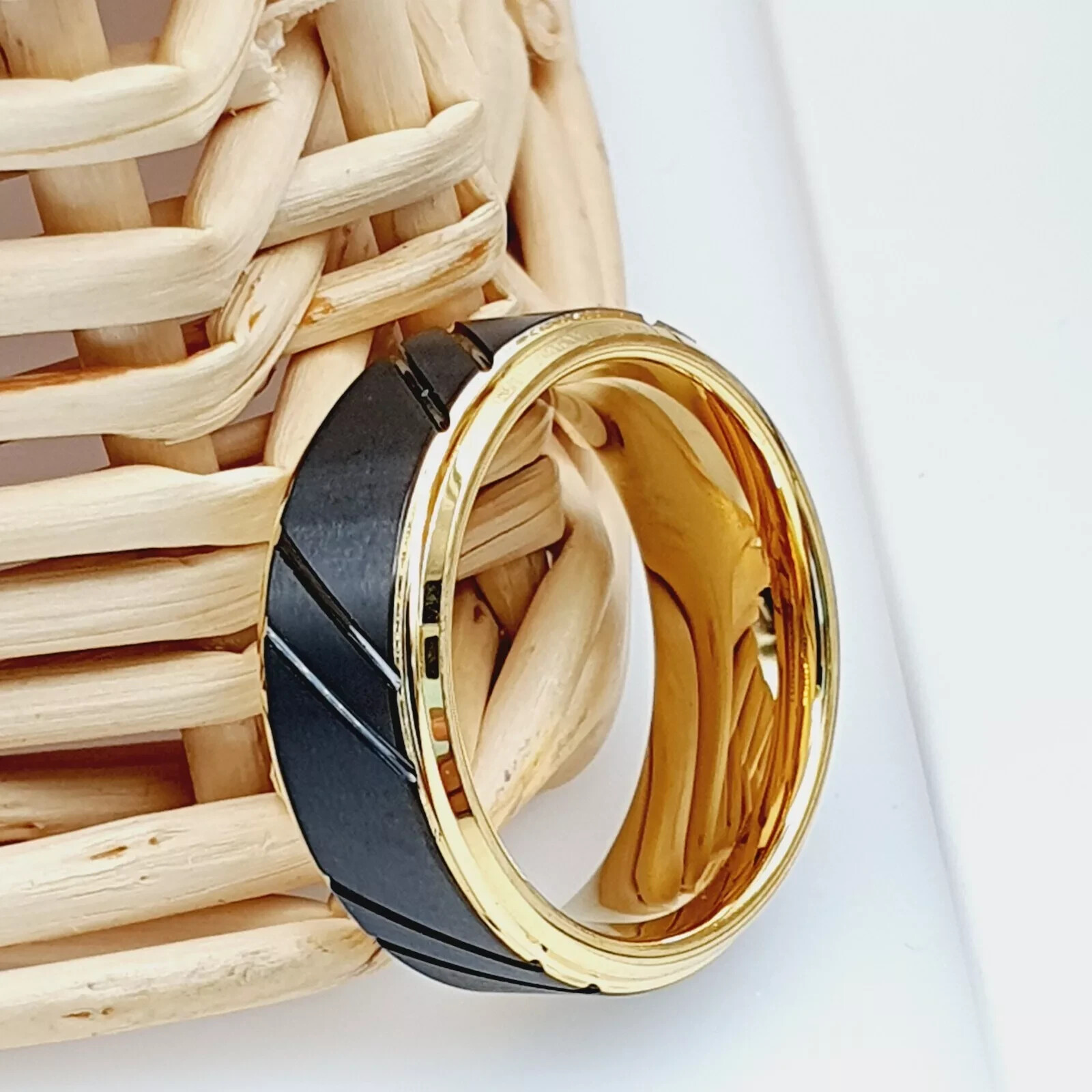 Men’s Yellow Gold Tungsten Wedding Band Engraved Anniversary Promise Ring