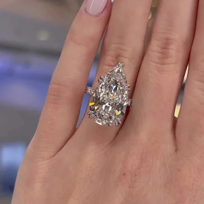 6.50Ct Pear-Cut EF Lab Grown Diamond Accent Stone Engagement Ring 14k White Gold