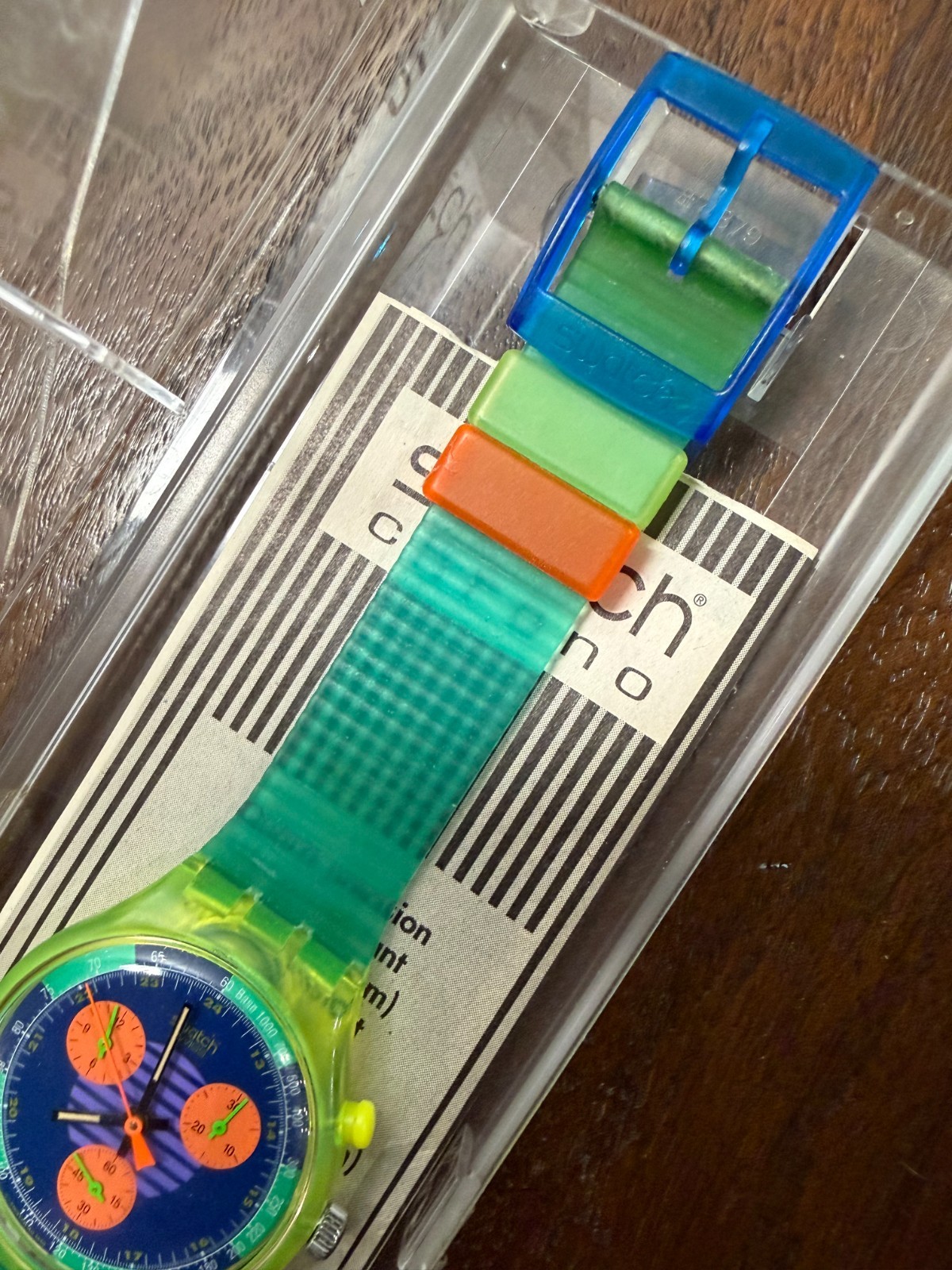 1991 Swatch Chrono Neo Wave SCJ100 Neon Blue Orange 37mm Box Papers READ