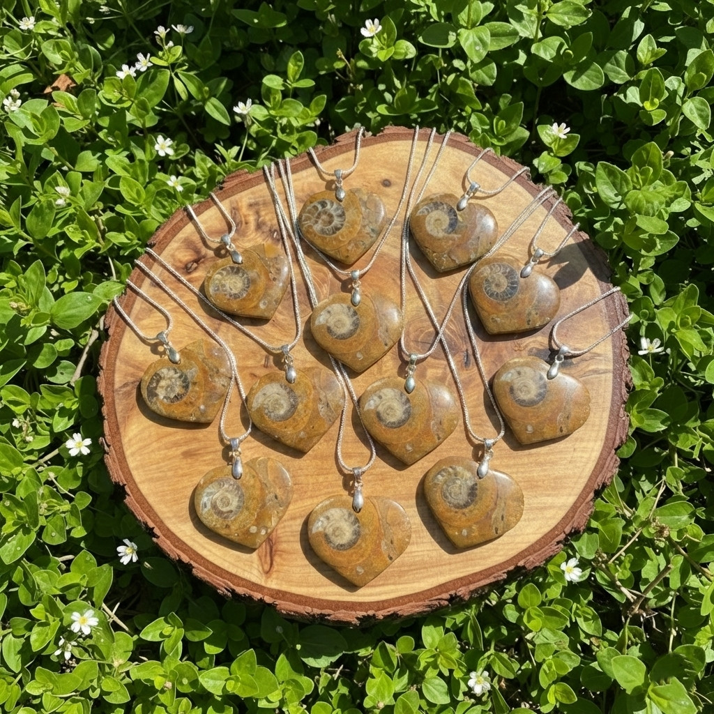 Genuine Moroccan Ammonite Fossil Heart Pendant Necklace from morocco