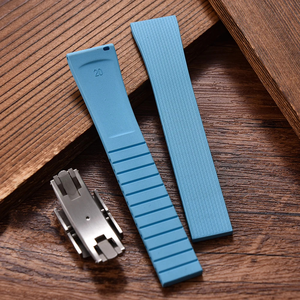 20mm FKM Rubber Watch Strap Quick Release Butterfly Clasp Trim-to-Fit Adjustable