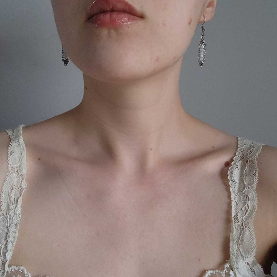 Vintage artisan made long victorian style dainty dangly stainless steel earrings