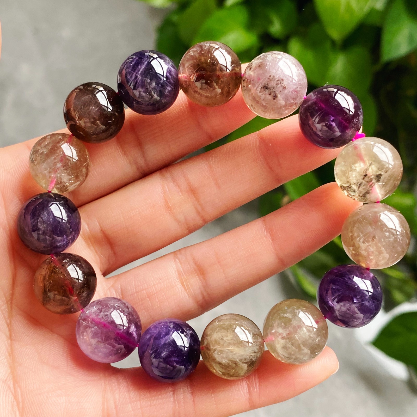 13.8-14.7mm Natural Auralite 23 Crystal Quartz Beads Bracelet 2552