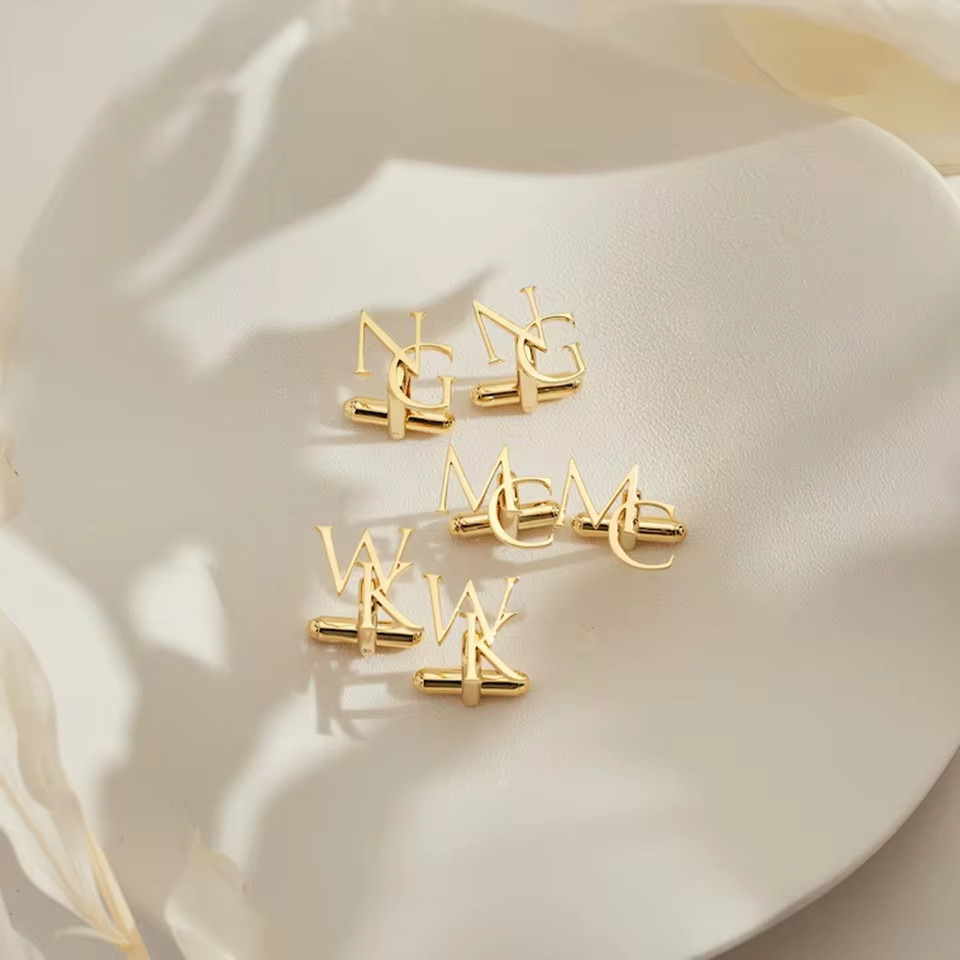 Customized Two Letters Name Initials Cufflinks Pair Jewelry Men Women Silver