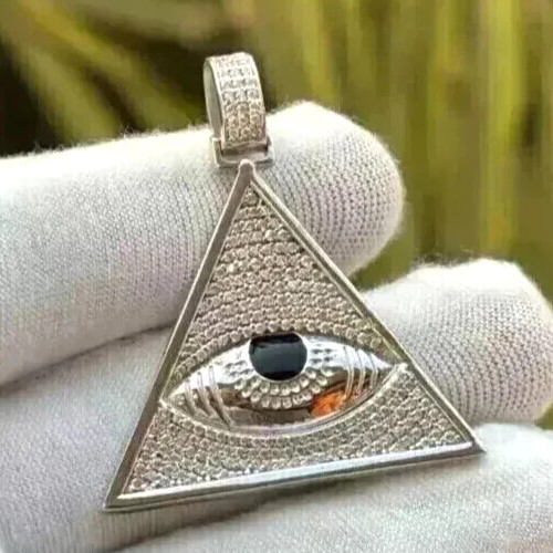 Triangle Shape Eye Pendant Round Cut Simulated Diamond 14K Silver Gold Plated