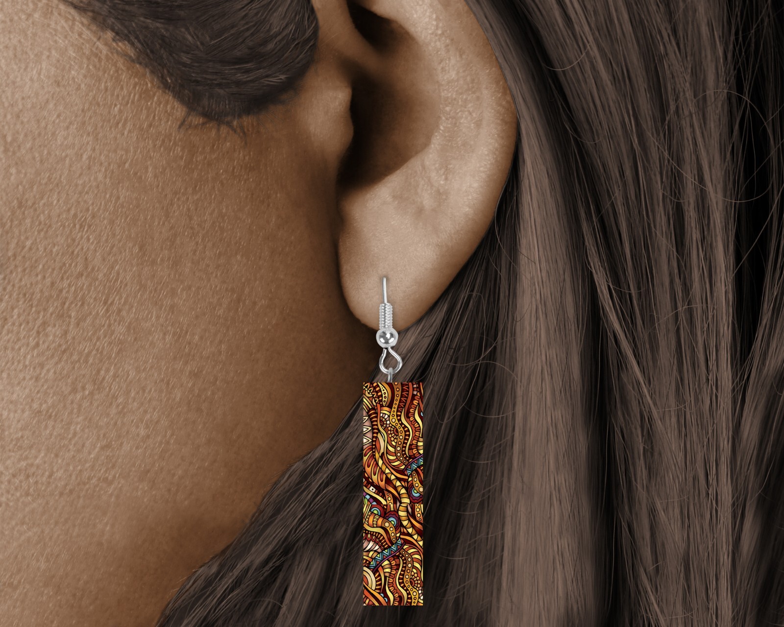 Earrings Earth Waves Wood Bar Printed Earrings Jewelry