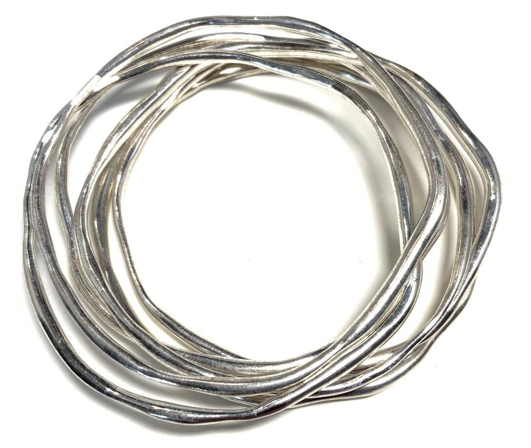 6 Silver Tone Stackable Bangle Bracelet 7.5-inches JG120