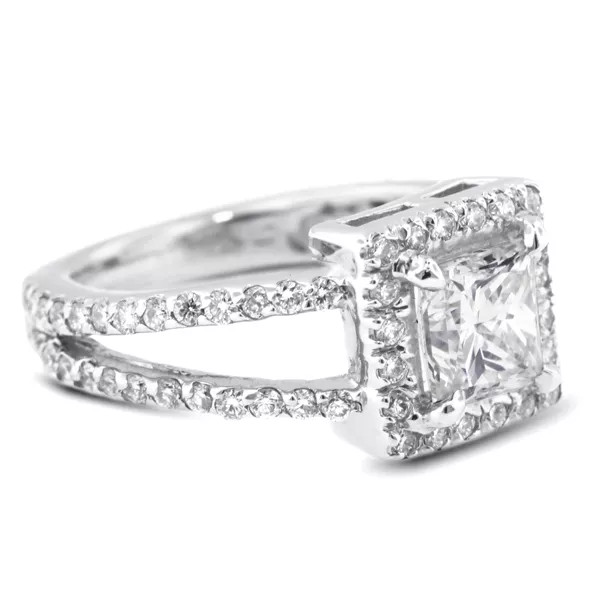 Engagement Ring 14K White Gold Halo 2.76 Carat Princess Lab-Grown Diamond E VS2