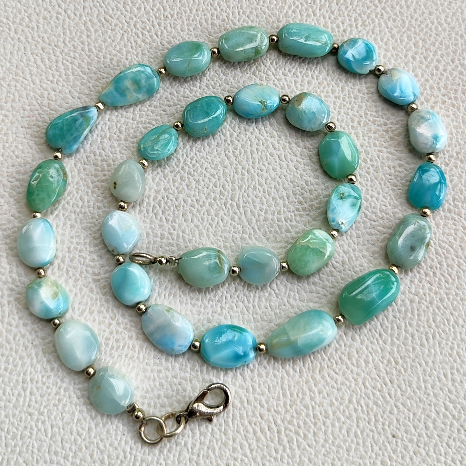 Natural Larimar Nugget Beads Necklace 9-13mm Smooth Dominican Gemstone 15.5″