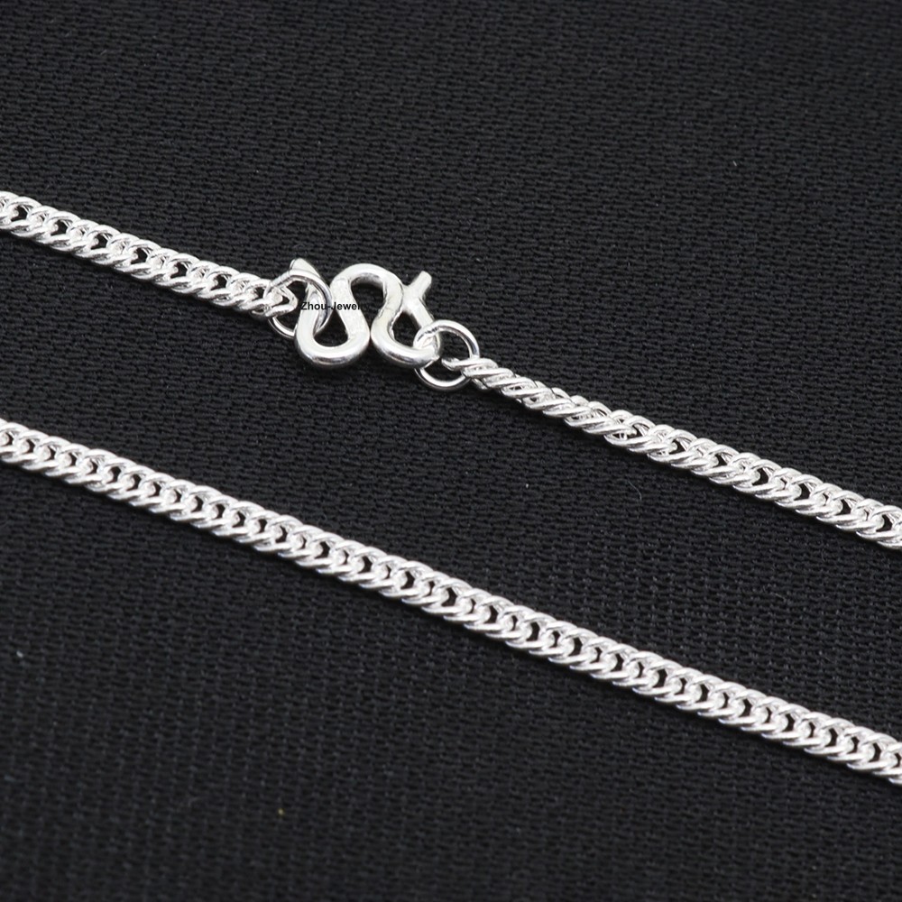 Solid 999 Fine Silver Chain 2mm Wheat Link Necklace For Women 17.7inch