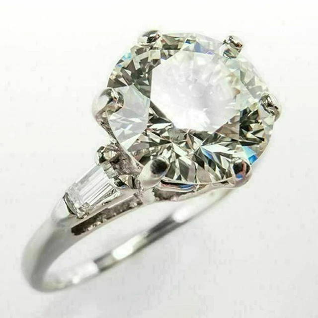 4Ct Round Cut Lab Created White Moissanite Engagement Ring 14K White Gold Plated