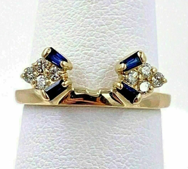 Womens Enhancer Guard Ring 0.98ct Lab Created Sapphire & Diamond Gold Plated