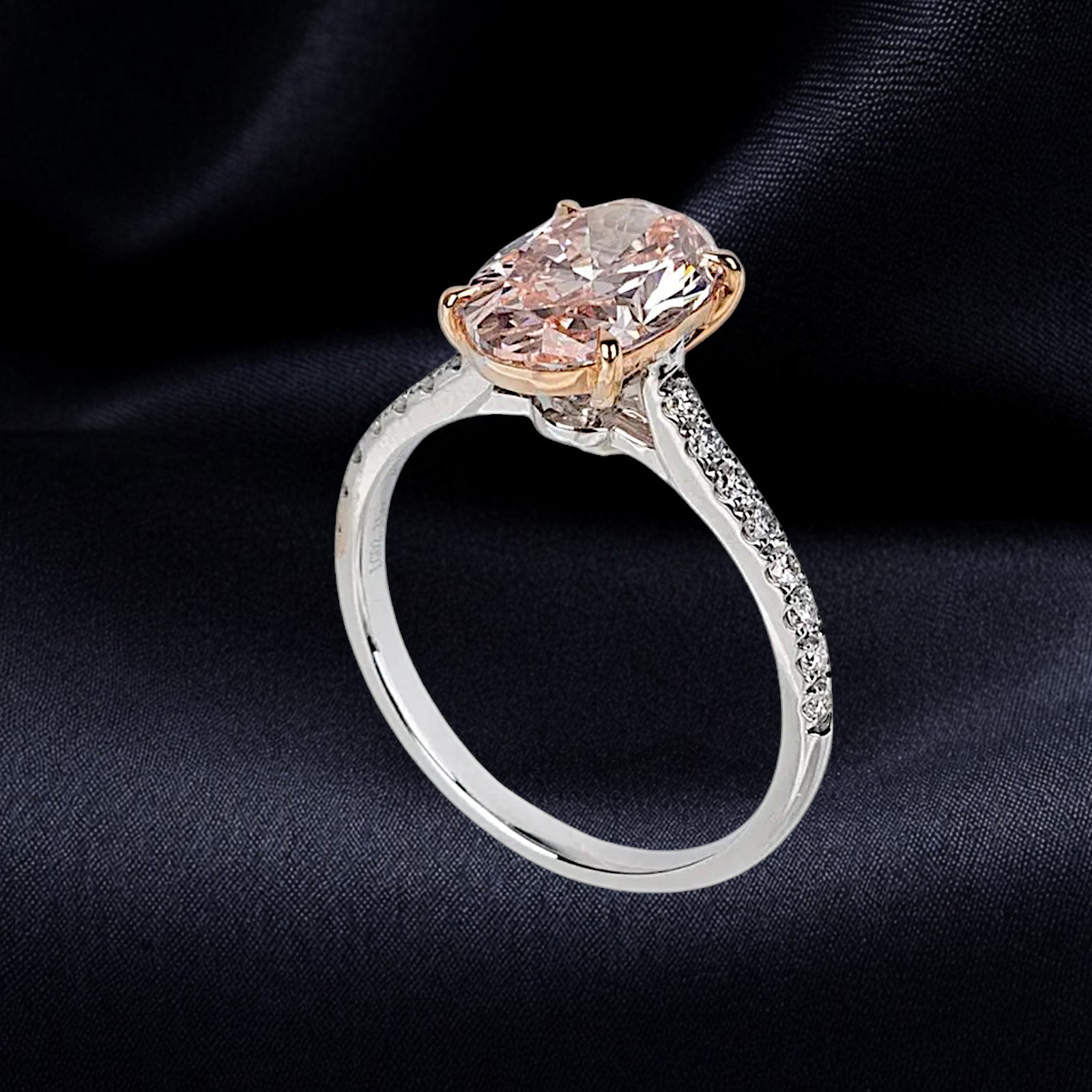 3.25 Ct Oval Cut IGI Lab Created Diamond Ring Fancy Intense Pink 14k Multi Gold