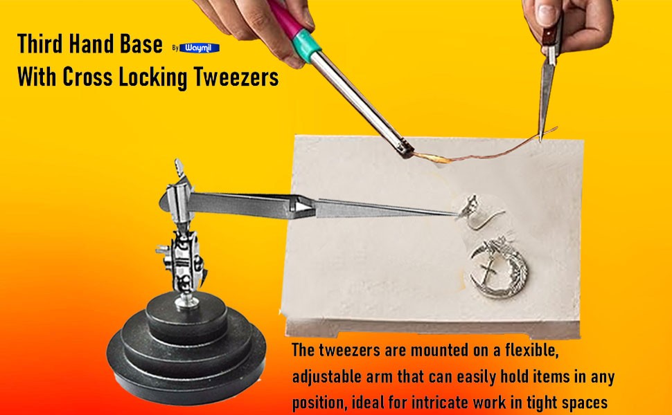 Third Hand Base & Cross Locking Tweezer 3rd Helping Jewelry Soldering Bench Tool