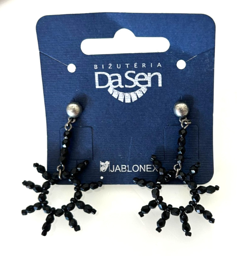 New Vintage Jablonex Czech Glass Seed Bead Starburst Earrings DaSen Carded Black