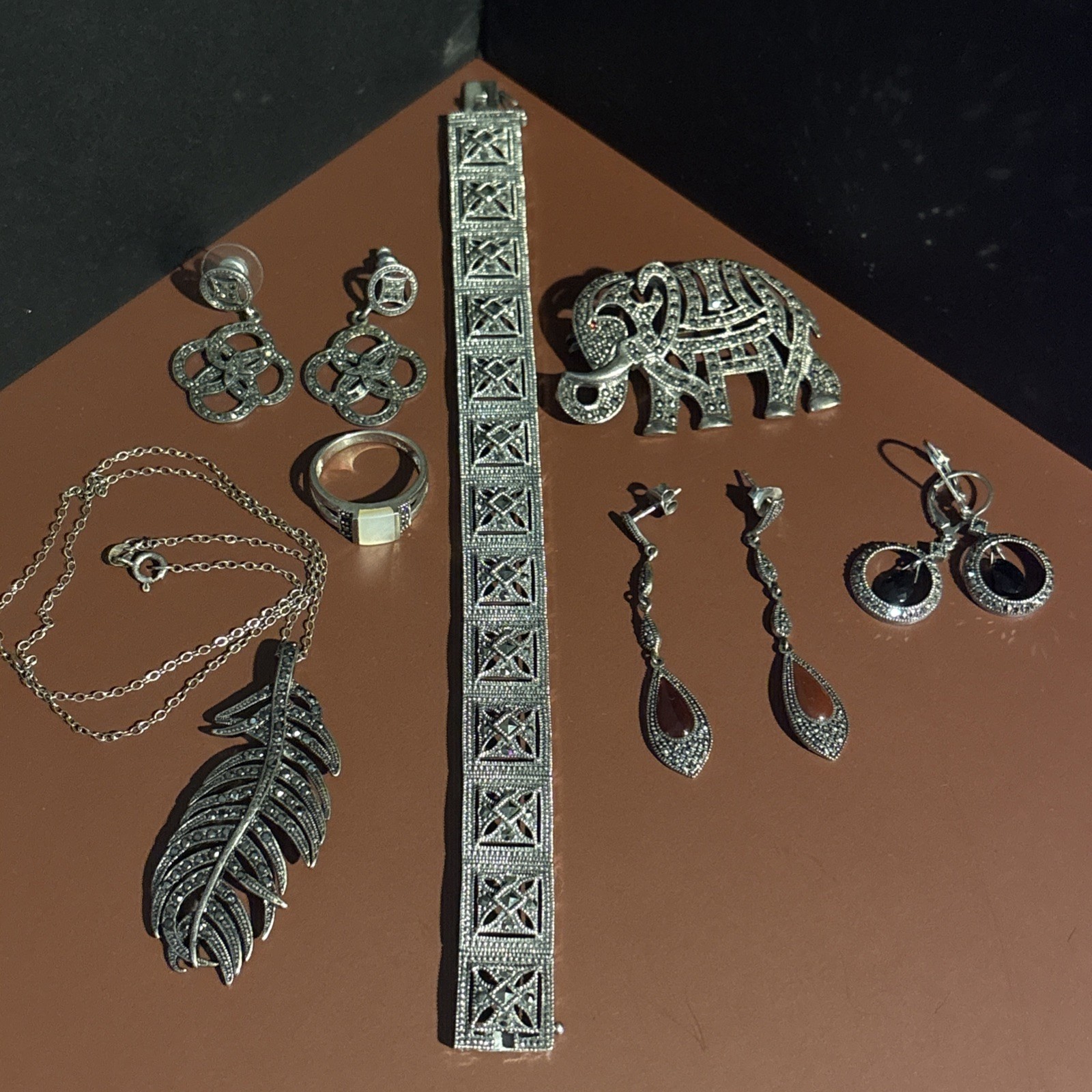 925/Sterling Marcasite Set! Thailand / Vintage 7 Item Variety !!