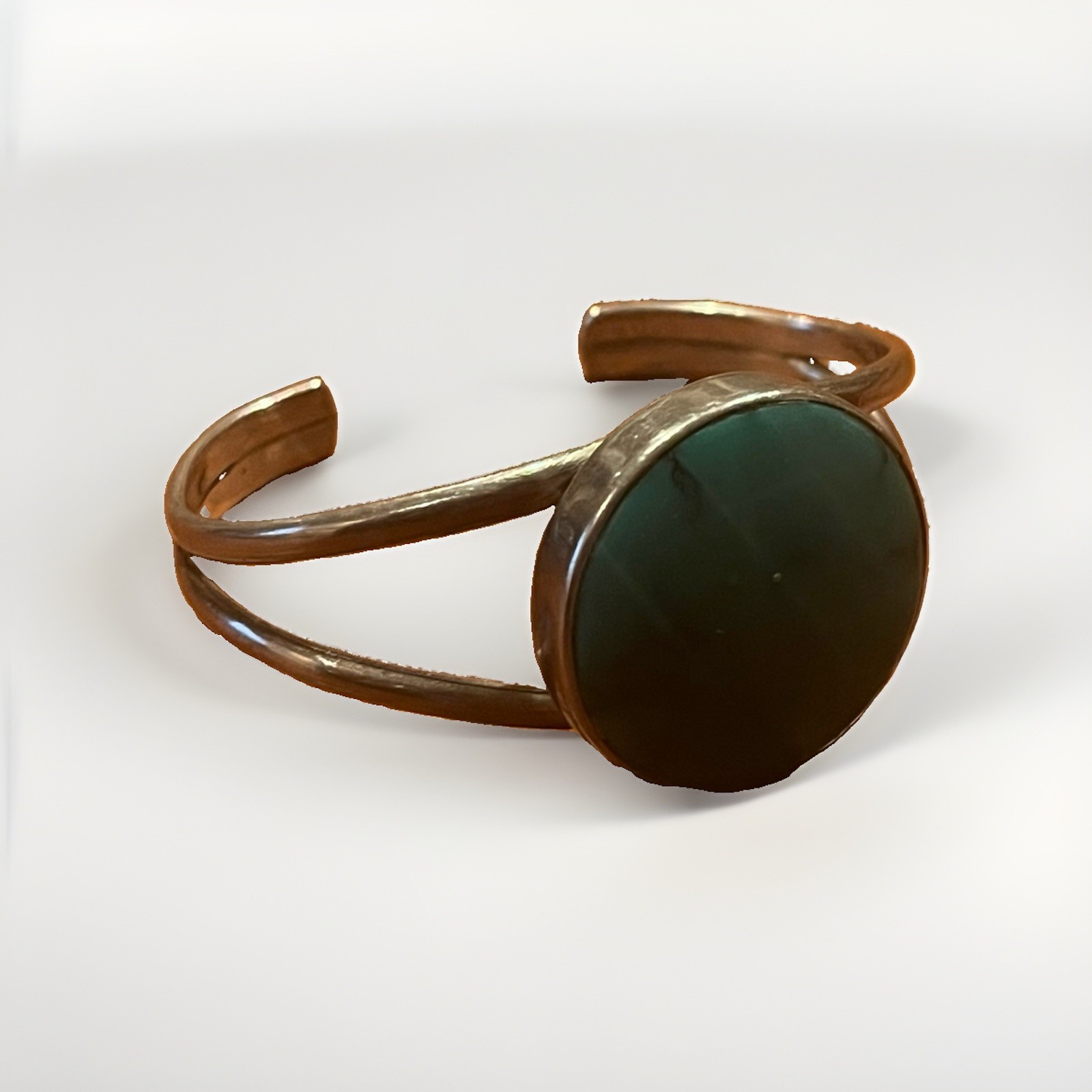 Sterling Silver Turquoise Round Bezel Open Cuff Bracelet Signed