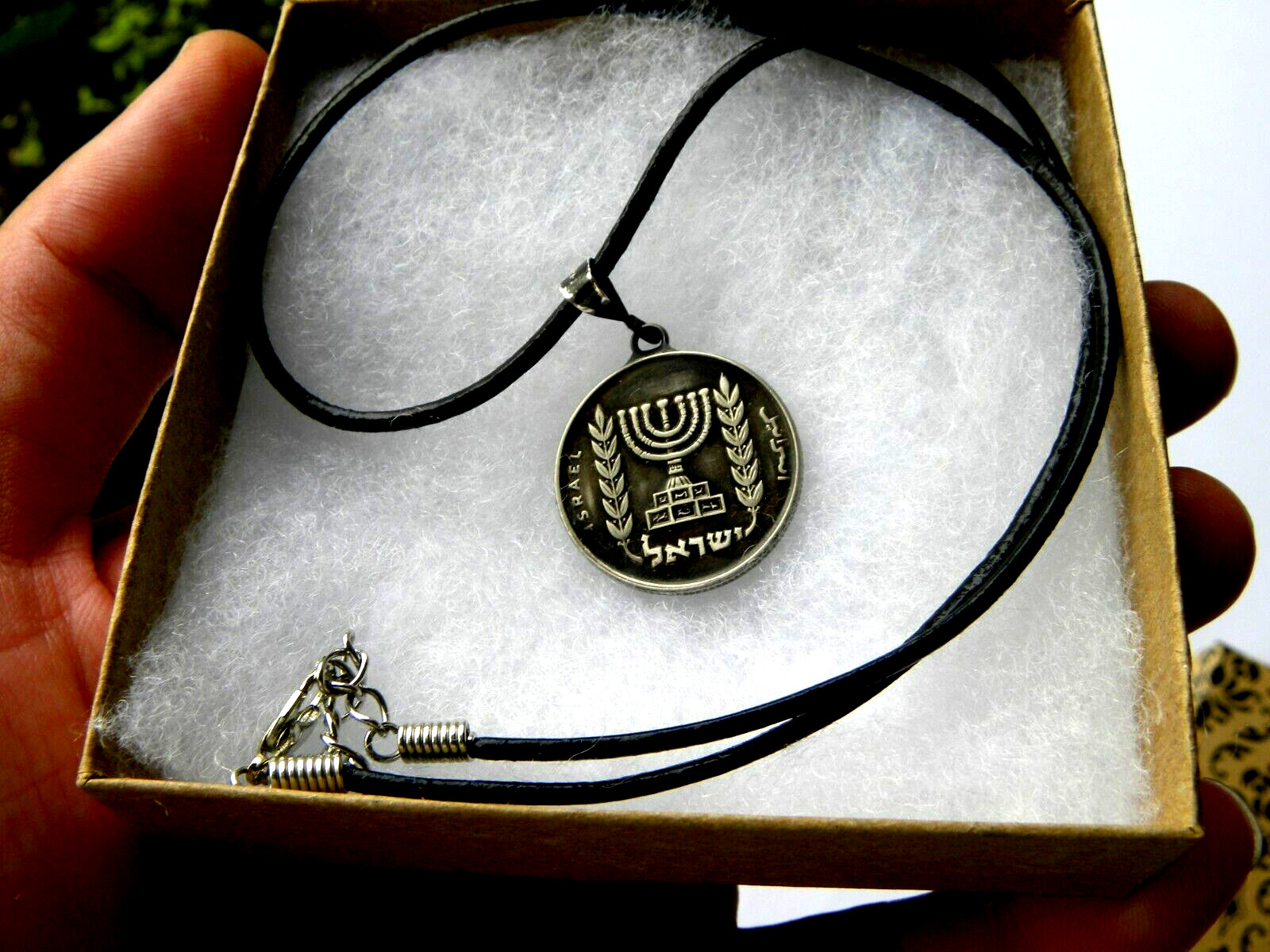 Authentic Israel coin Hebrew Men Jewish necklace Menorah Judaica Hanukkah gift