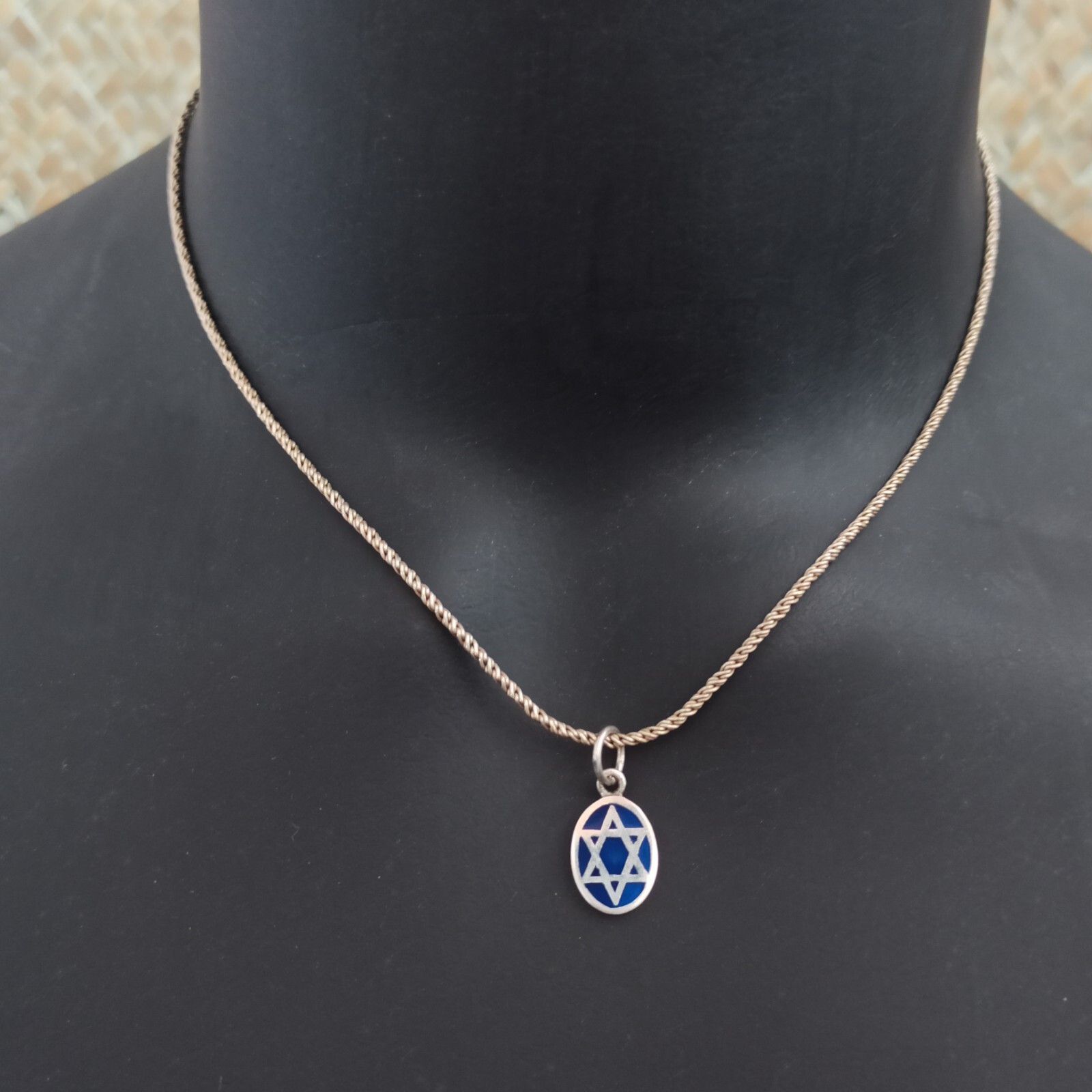 Star of David Necklace Silver Dark Blue Enamel Thick Chain Retro Classic Gift