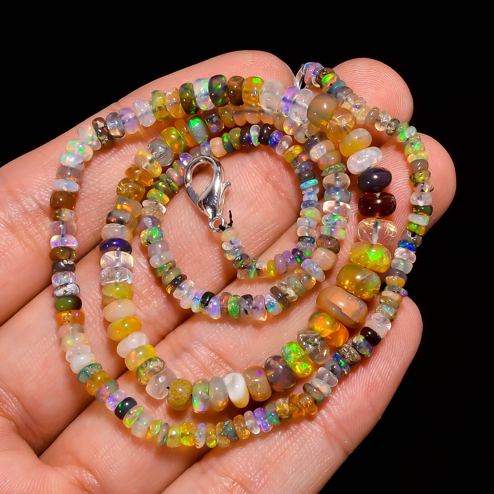 43.7 Ct. Multi Ethiopian Opal Gemstone Rondelle Smooth Beads Necklace 17″ A-5173