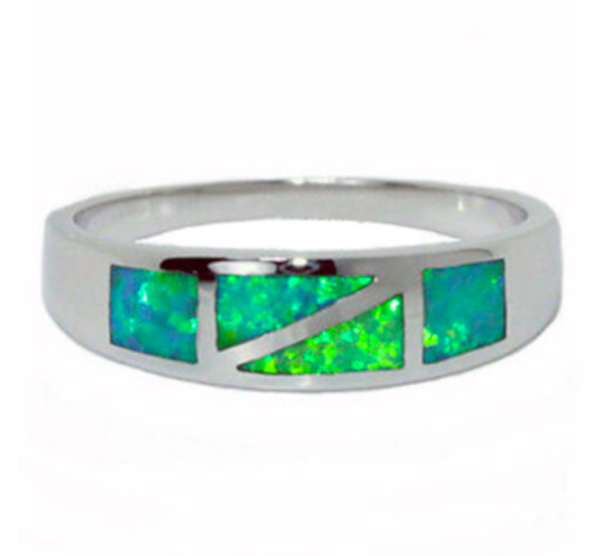 Lab Opal Ring Green Blue Fire Inlays 6mm Band 925 Sterling Silver Szs 4-10 +1/2