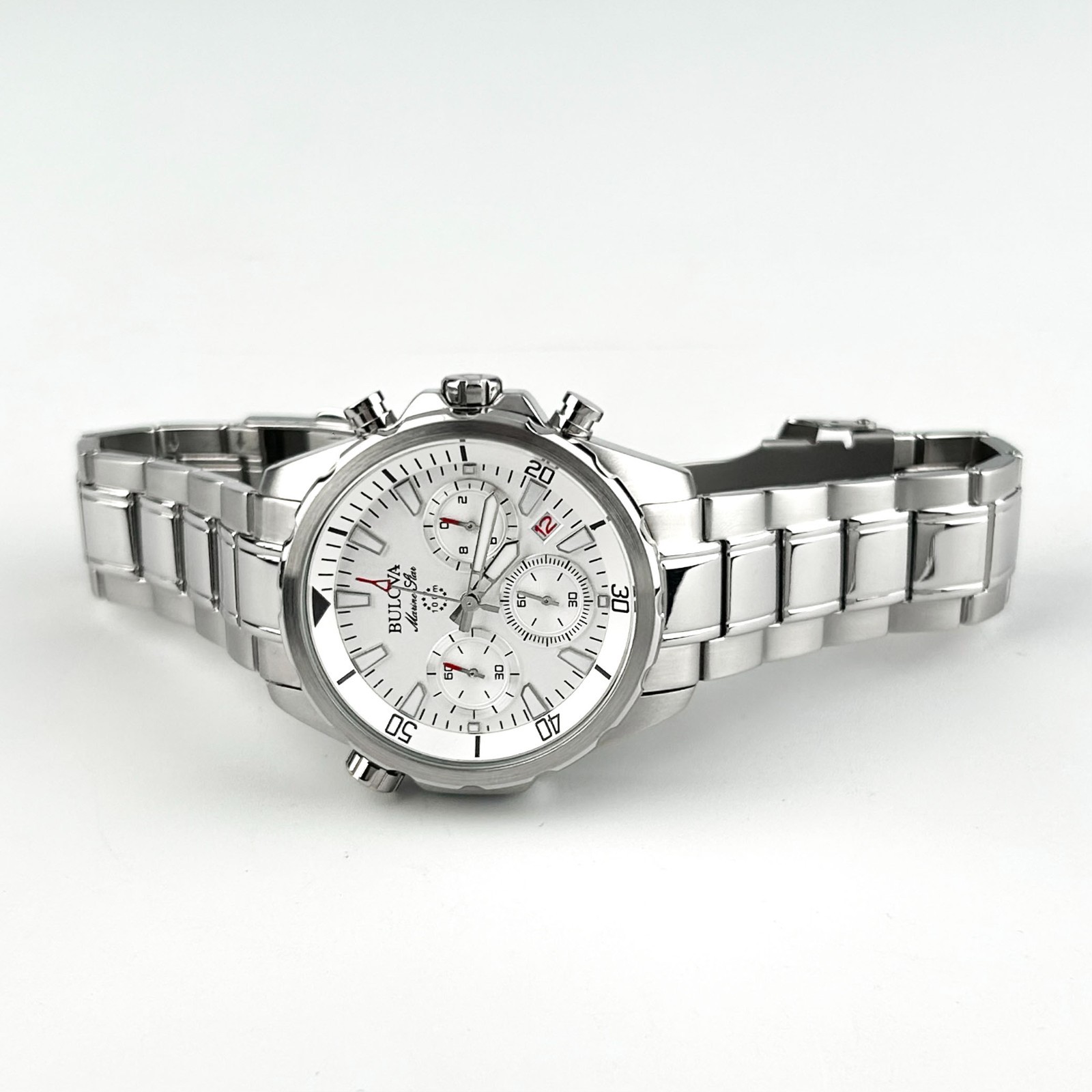 Bulova Marine Star 96B255 Men’s Classic White Dial Chronograph Quartz Watch 43MM