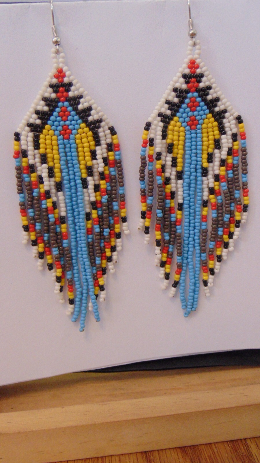 Seed Beaded Native Style Light blue /Orange/ Black/ Yellow Red 4 1/2x 1 1/2″