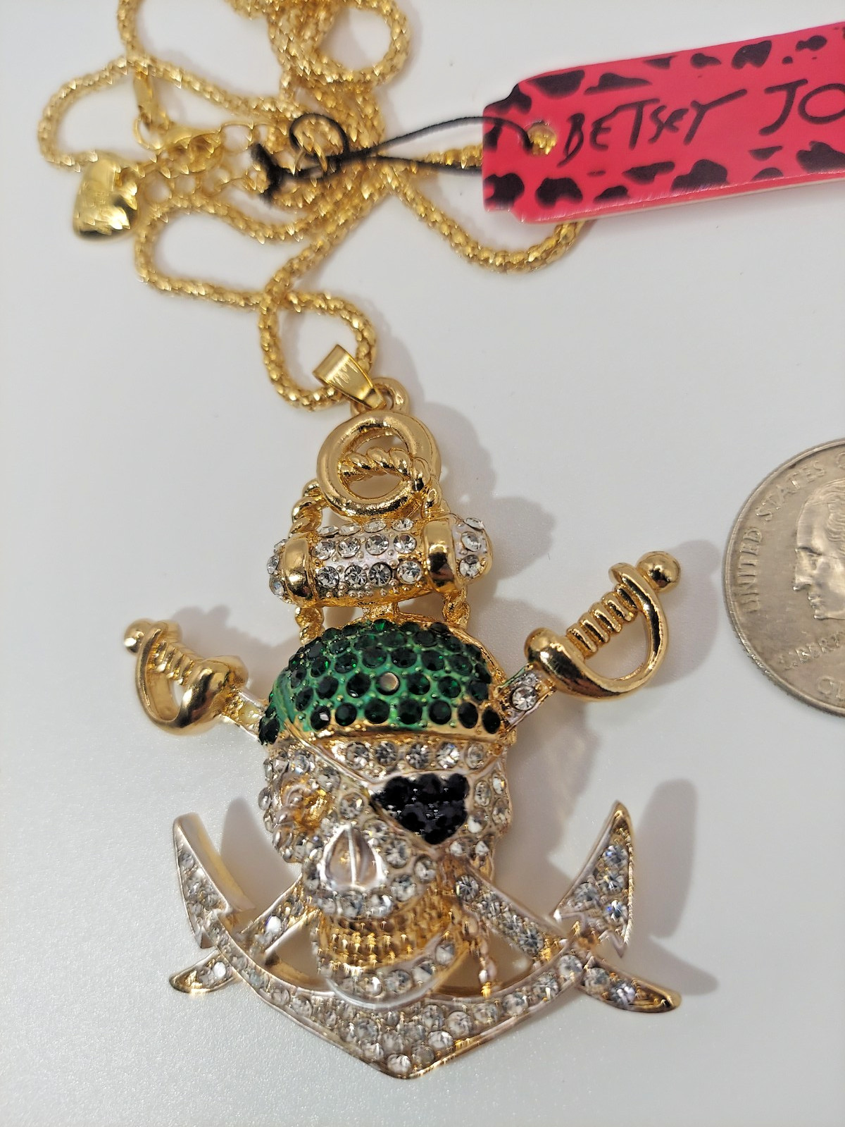 Betsey Johnson Crystal Pirate Anchor Pendant Necklace-Nautical-Buccaneer-Gift