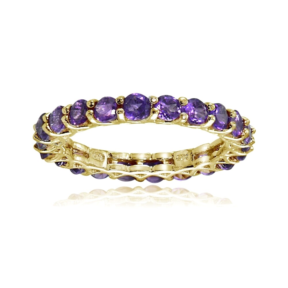 Yellow Gold Flashed Silver African Amethyst 3mm Round-cut Eternity Ring, Size 8