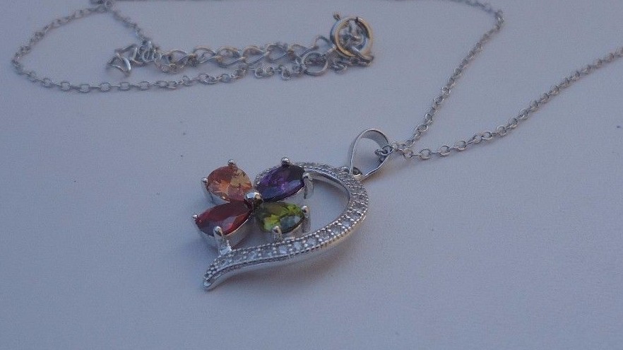MULTI-COLOR NECKLACE PENDANT STERLING SILVER 2.75 CT SIMULATED DIAMOND/AMETHYST